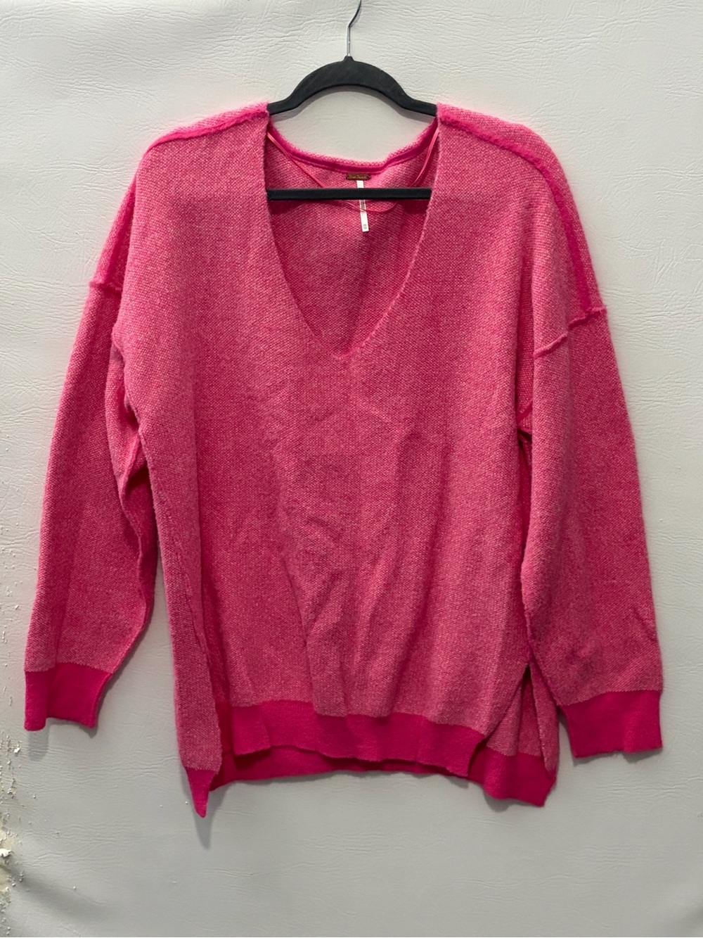 Free People Sweater Weather Bubblegum Pink Oversized V-Neck Sweater XS